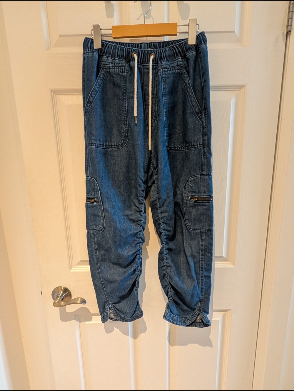 Anthropologie Pilcro Denim Cargo Jogger Pants Drawstring Utility Jeans